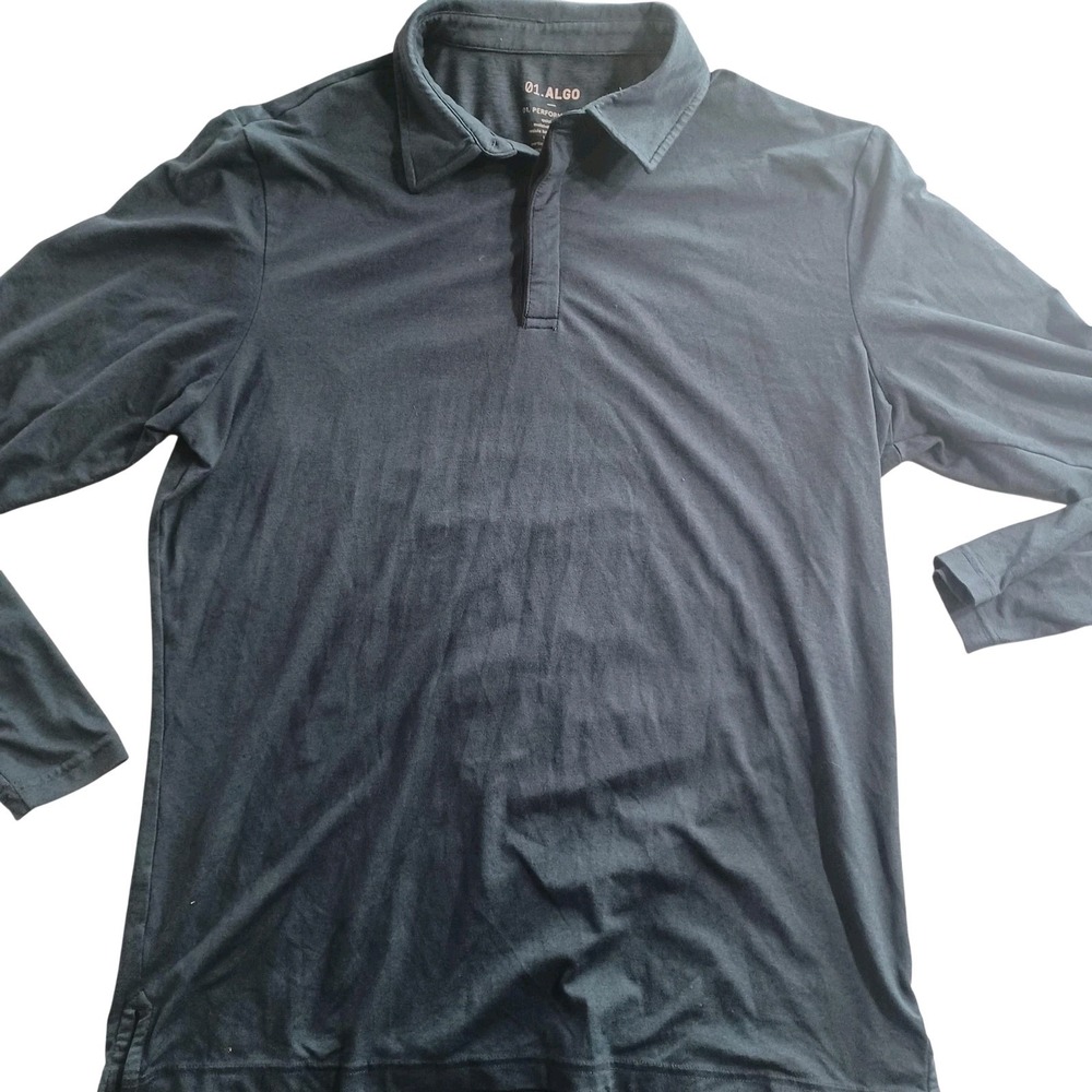 01.ALGO Shirt Mens Medium Blue Long‎ Sleeve Performance Button Front UPF 40